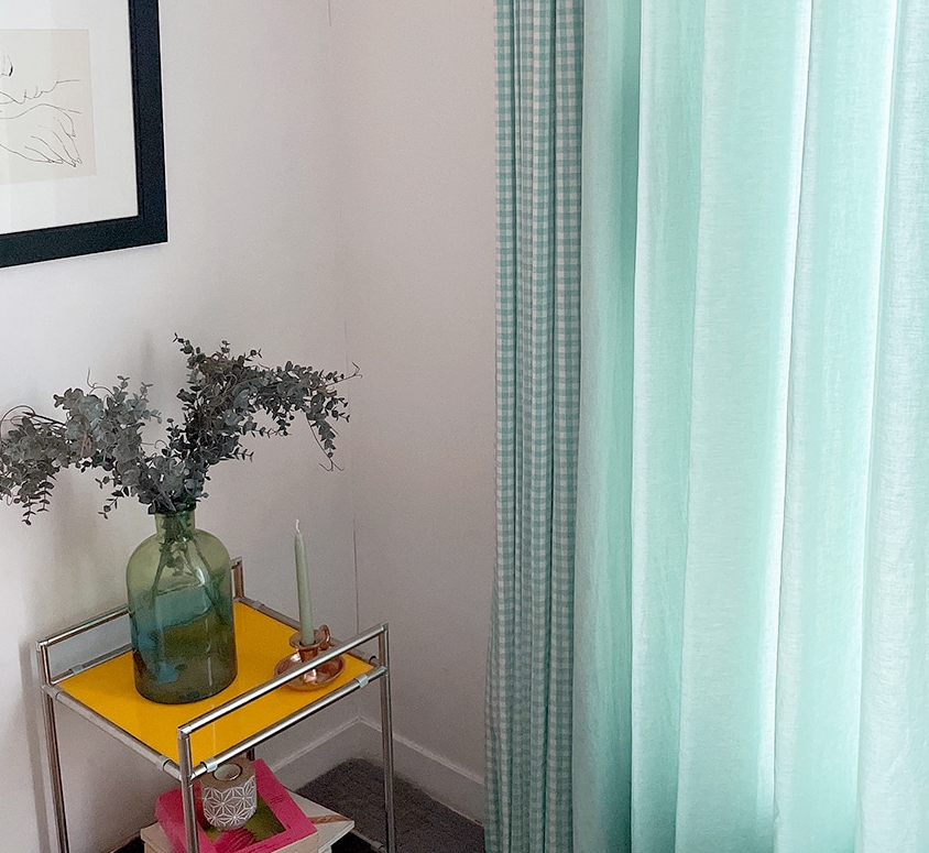 바이아미 멜란 체크 아이방 커튼-아쿠아민트 여아 남아 맞춤 제작 순면 빈티지 커텐