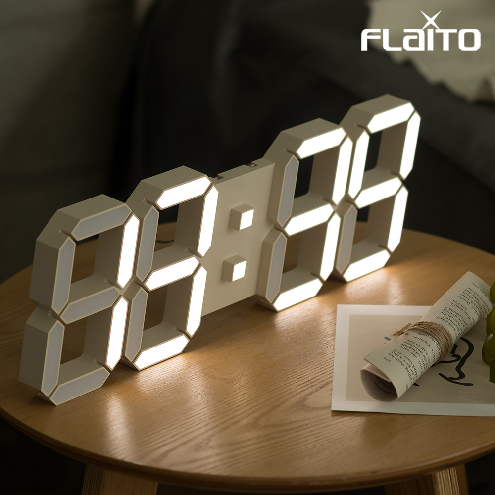 국산 플라이토 크림 화이트 3D 숫자 LED 벽시계 LG전구 38cm - 메인 이미지