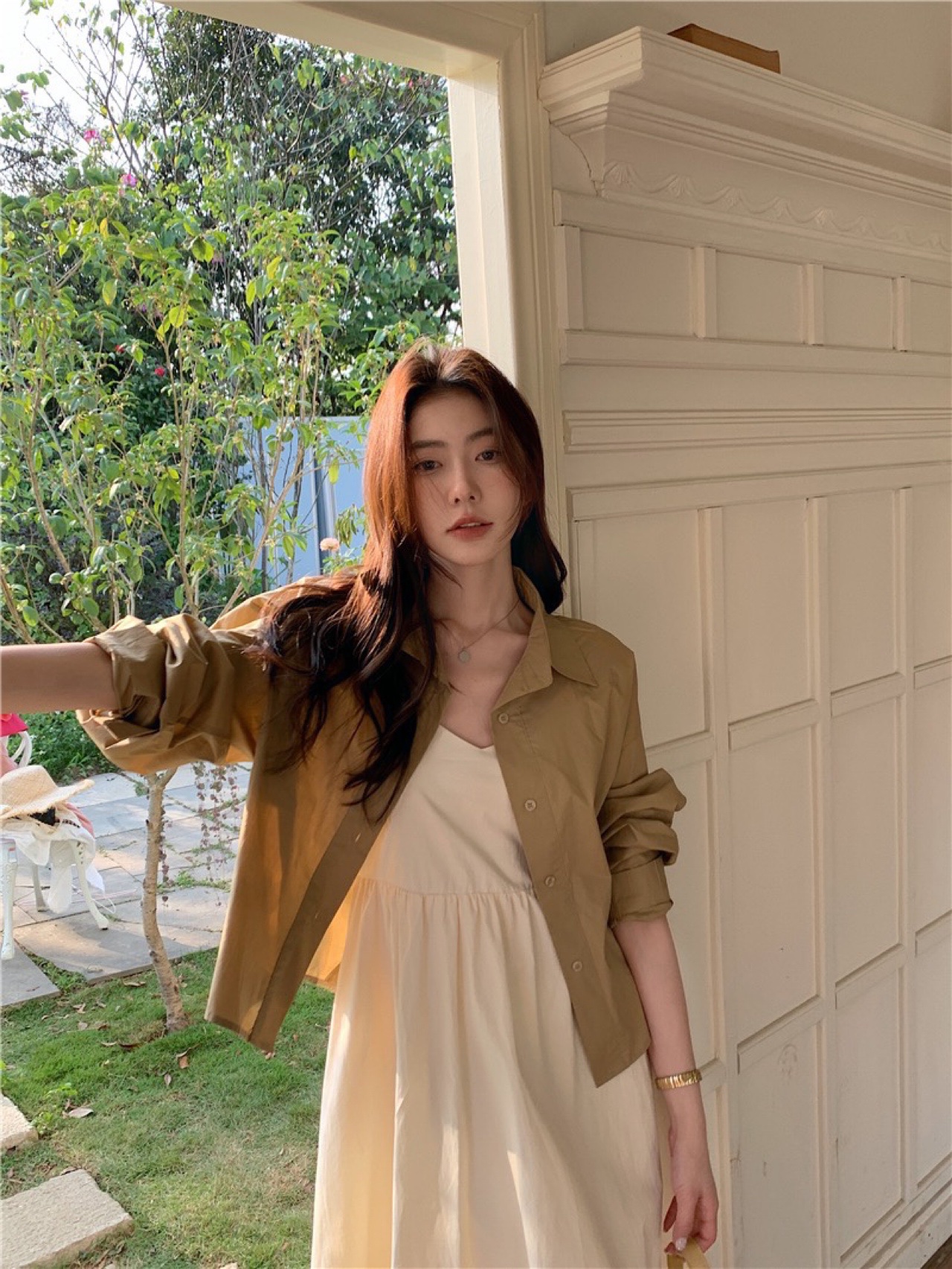 조엔 여름 브이넥 뷔스티에 슬립 플레어 A라인 코튼 데일리 여자 루즈핏 셔링 나시 롱 원피스 - 상세 이미지 3
