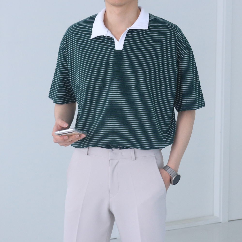 남자반팔티 단가라 스트라이프 카라 반팔티 - 상세 이미지 4