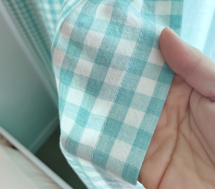 바이아미 멜란 체크 아이방 커튼-아쿠아민트 여아 남아 맞춤 제작 순면 빈티지 커텐