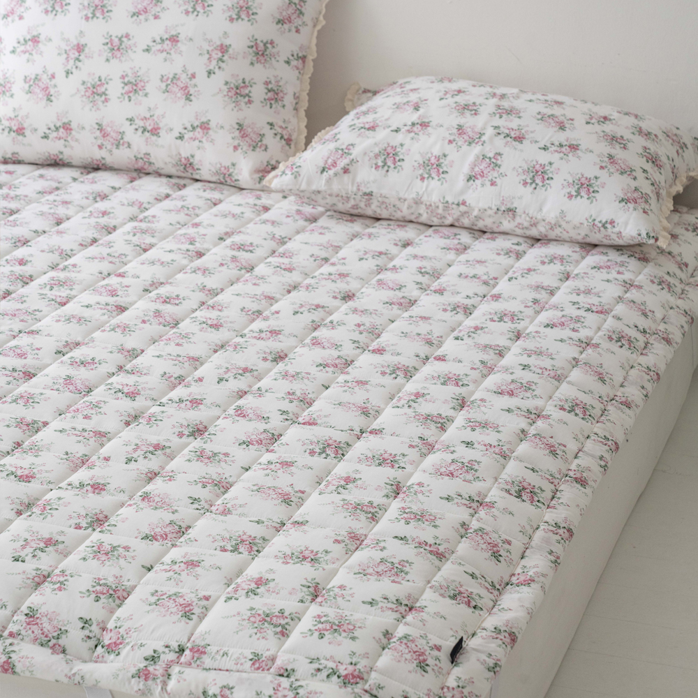 순면침대패드 송화침장 샬롯 플라워패턴 고무밴드 모달패드