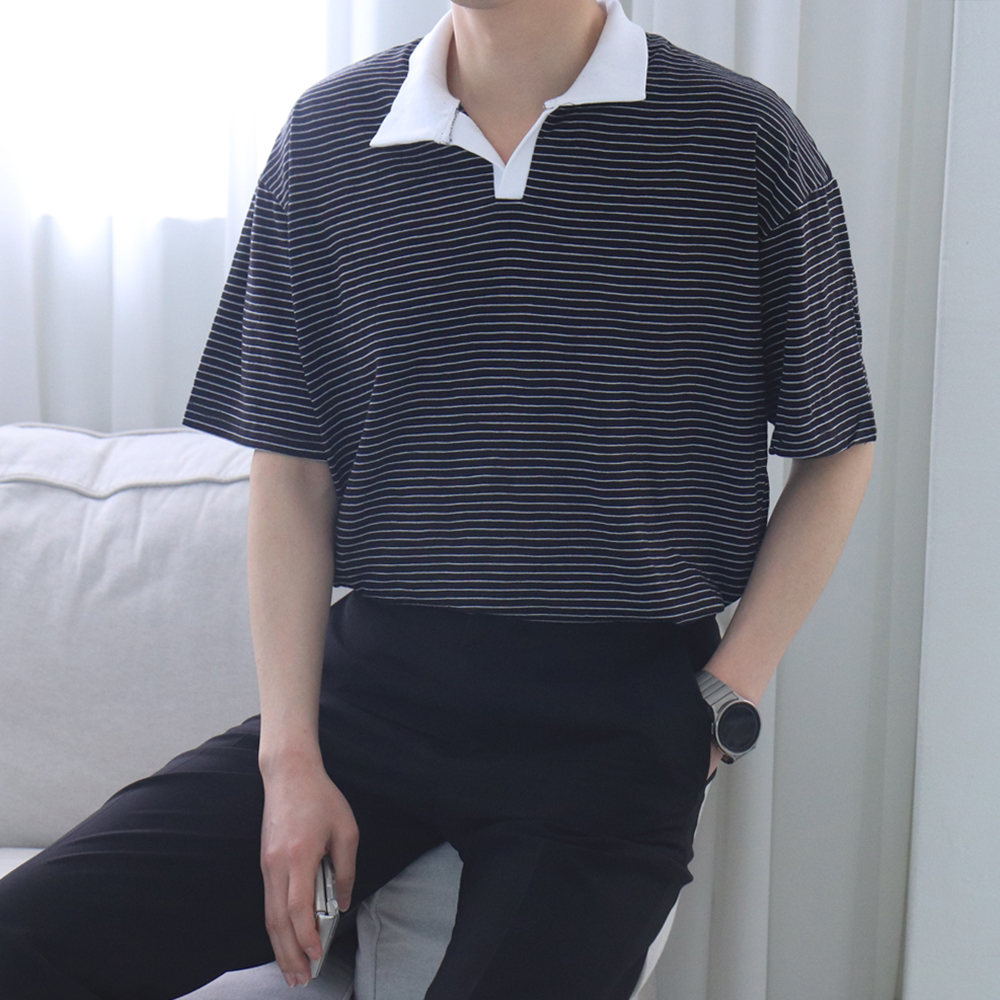 남자반팔티 단가라 스트라이프 카라 반팔티 - 상세 이미지 3