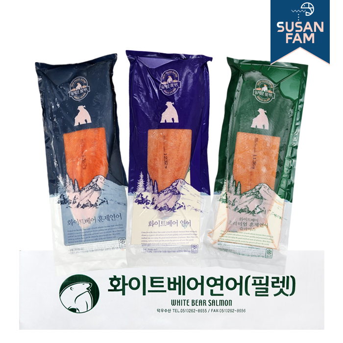 화이트베어 훈제연어 통 필렛 슬라이스 냉동연어 칠레 노르웨이 (박스 도매)