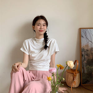 스판 드레이프 셔링 썸머 반목 반하이넥 여성 여름 여리 반팔 블라우스 티... 착용 후기 | 사이즈/핏 총정리 - 상품 이미지 2