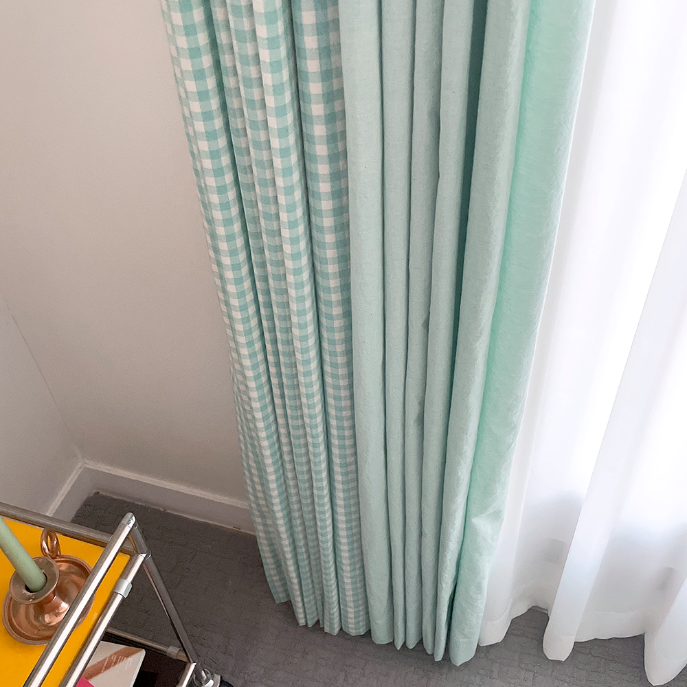 바이아미 멜란 체크 아이방 커튼-아쿠아민트 여아 남아 맞춤 제작 순면 빈티지 커텐