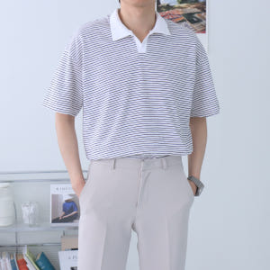 남자반팔티 단가라 스트라이프 카라 반팔티 착용 후기 | 사이즈/핏 총정리 - 상품 이미지 1