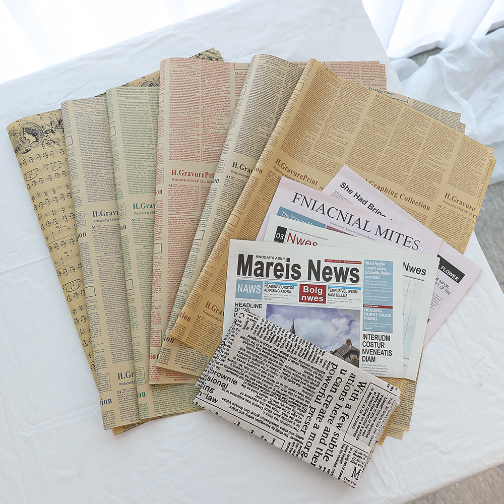 감성 촬영 소품 영자신문 꽃다발 포장지 영자 신문포장지-브라운(5장한묶음)