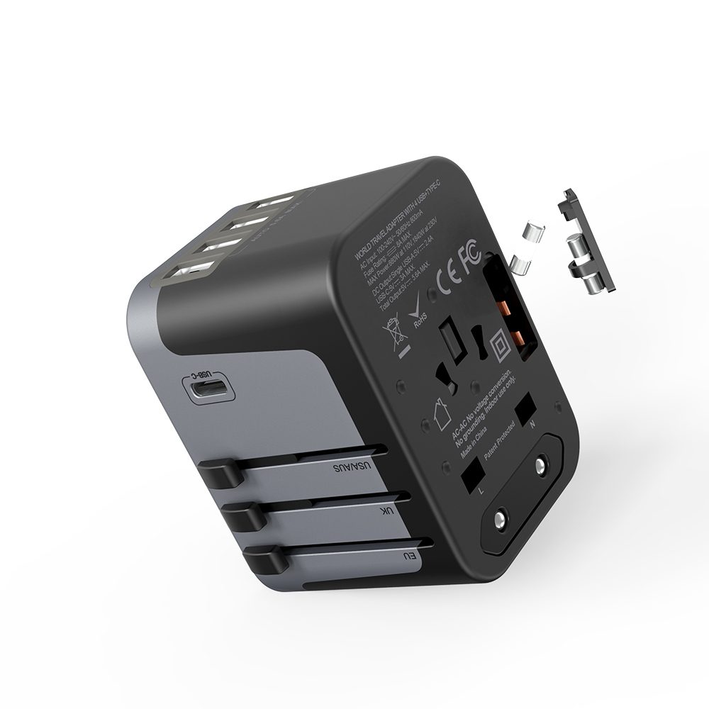 알파플랜 28W 초고속 해외 여행용 멀티어댑터 USB C타입 플러그 30cm, 블랙, 1개