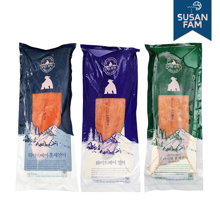 훈제연어(통) 약1.1kg 냉동연어 연어회 필렛 슬라이스 칠레산 국내가공 화이트베어