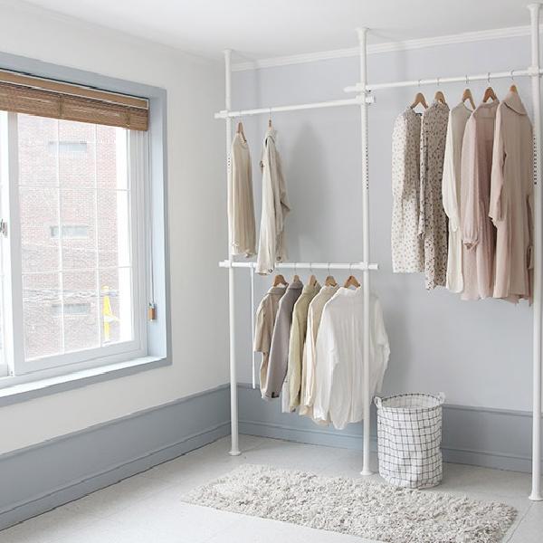 3단 원룸 세우는 옷걸이 거치대 천장 옷 봉 옷걸이 행거