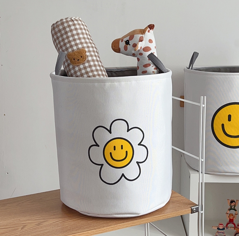 패브릭 수납바구니 플라워 접이식 장난감 정리 바구니 손잡이 바스켓 스마일