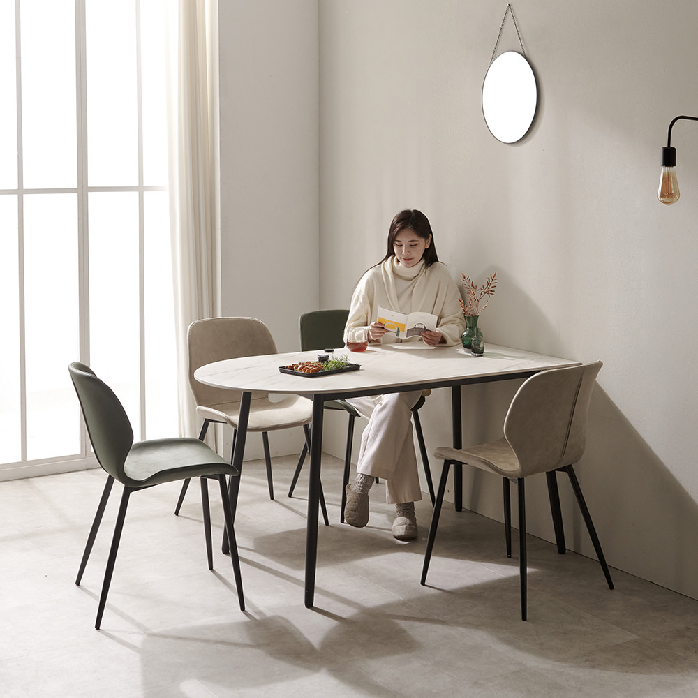 코타 반원 라운드 테이블 반타원형 4인 포세린 세라믹 식탁 세트 1400