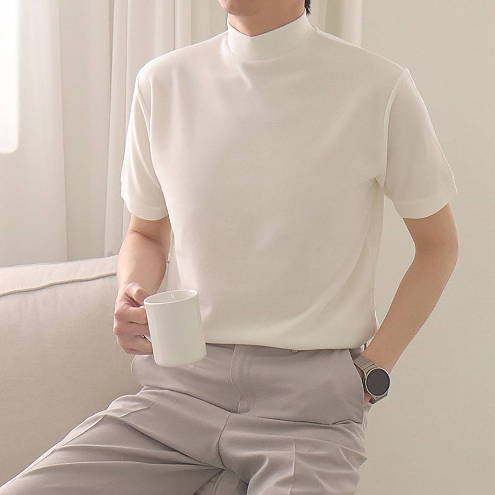 남자 반팔티 여름 모크넥 하프넥 반폴라 남성 오버핏 반팔티 - 상세 이미지 2