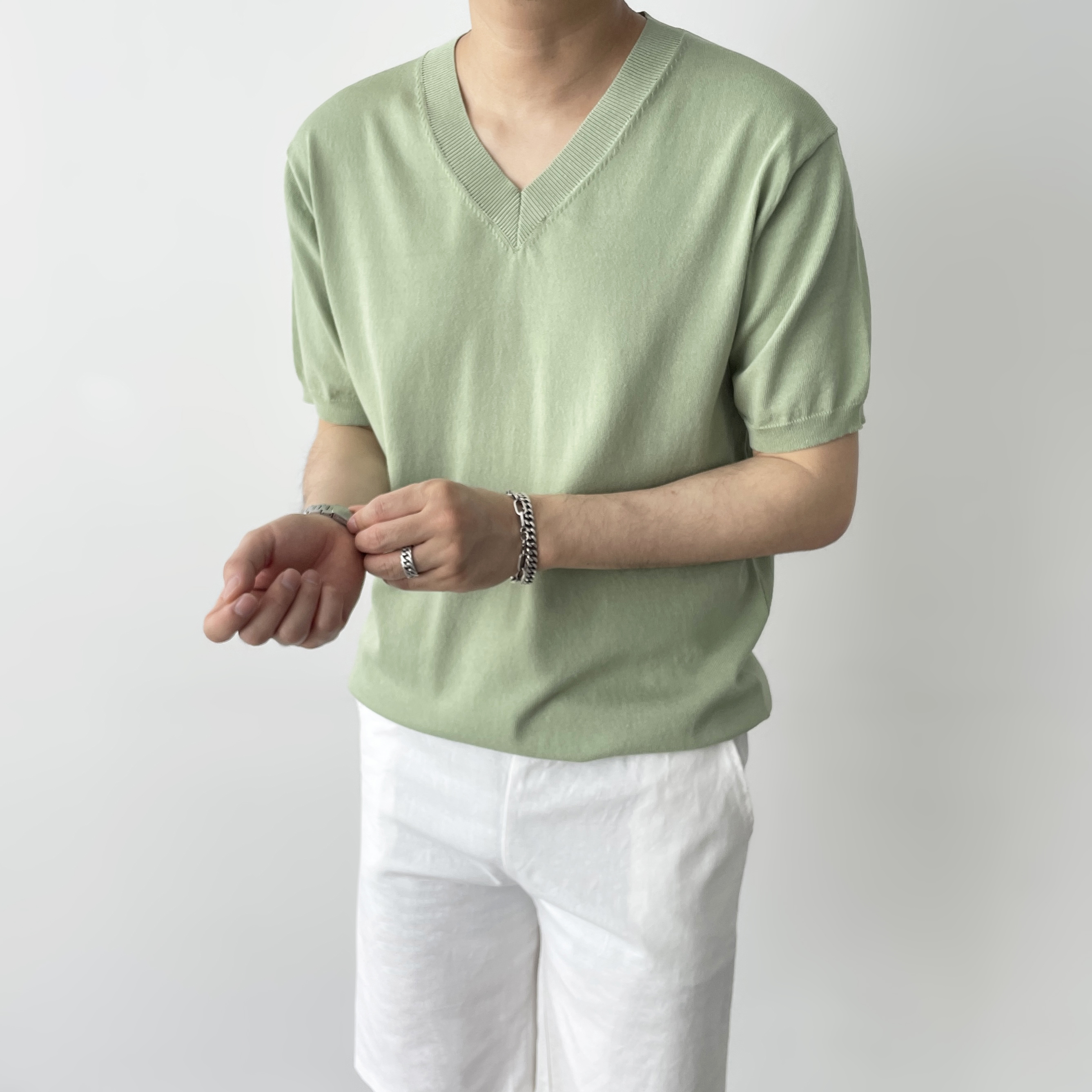 남자브이넥반팔니트 워셔블반팔니트 - 상세 이미지 5