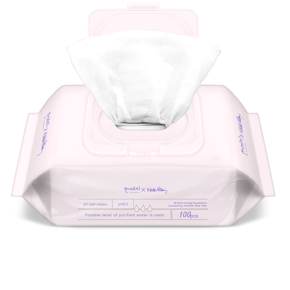 한예지 키스해링 퍼플 물티슈 캡형 100매, 20개