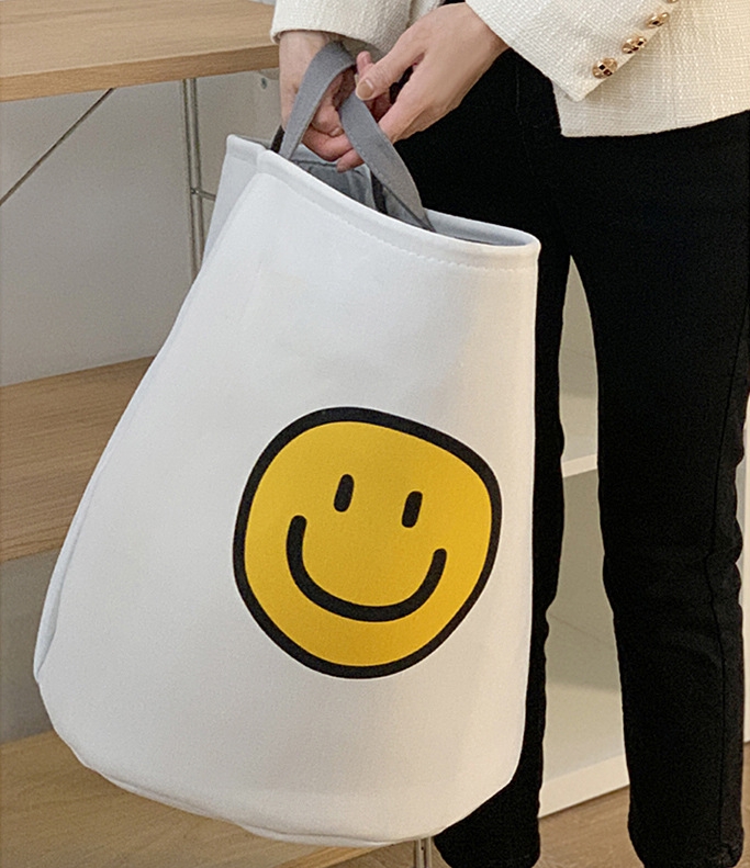 패브릭 수납바구니 플라워 접이식 장난감 정리 바구니 손잡이 바스켓 스마일