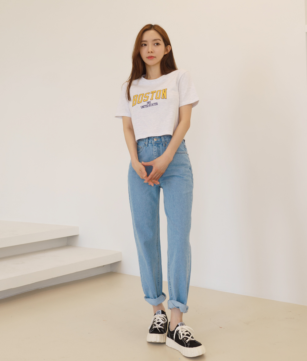 보이핏 세미배기 데님팬츠 스타일리쉬 여자청바지 코디 이미지 4
