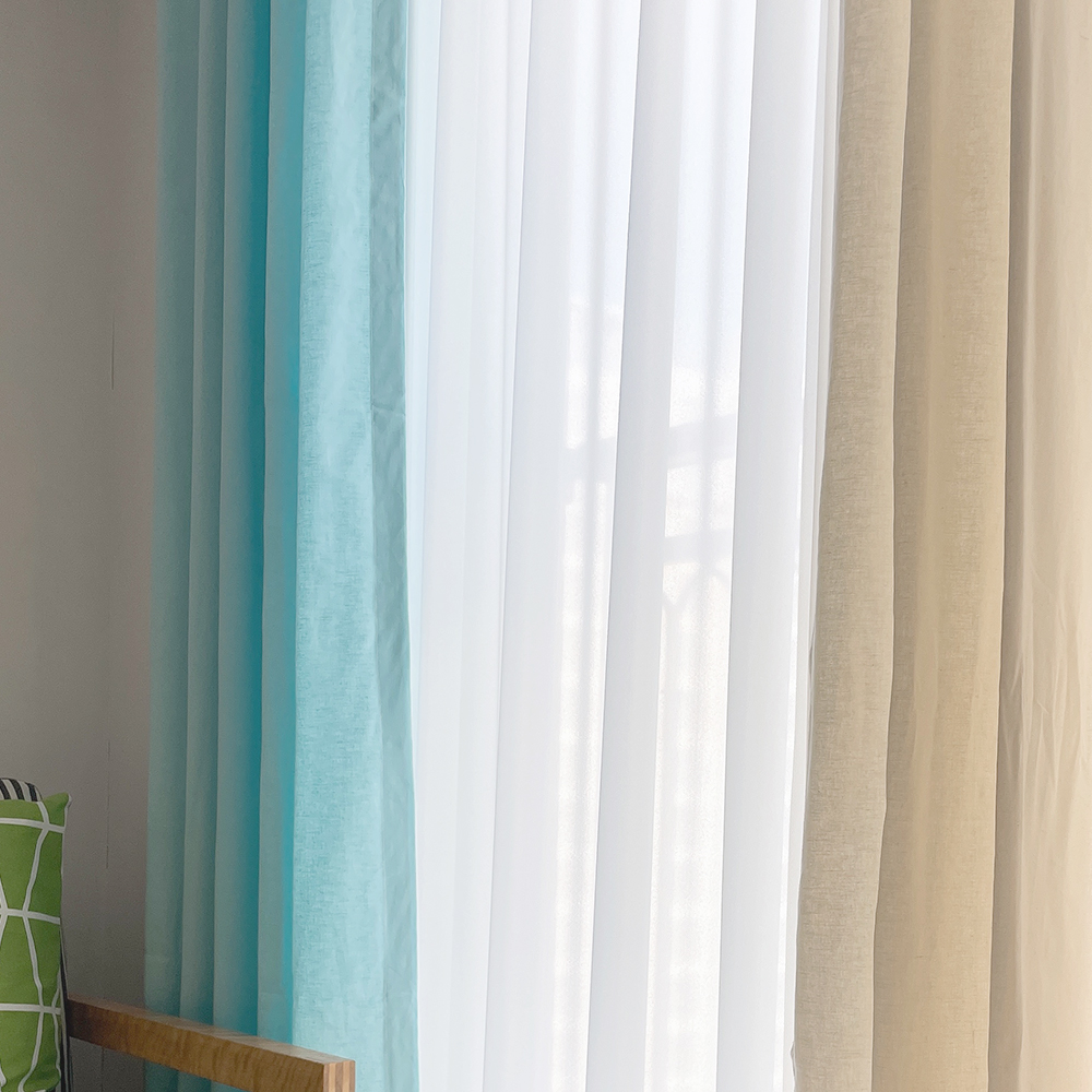 린넨 아이방커튼 민트 핀스타일 제작커튼