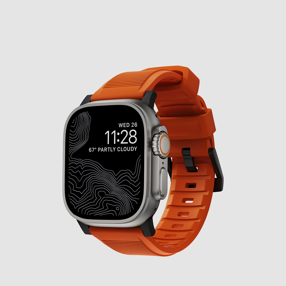 애플워치 러기드 스포츠 스트랩 - 울트라 오렌지 블랙 버클 / 노마드 밴드 44 45 46