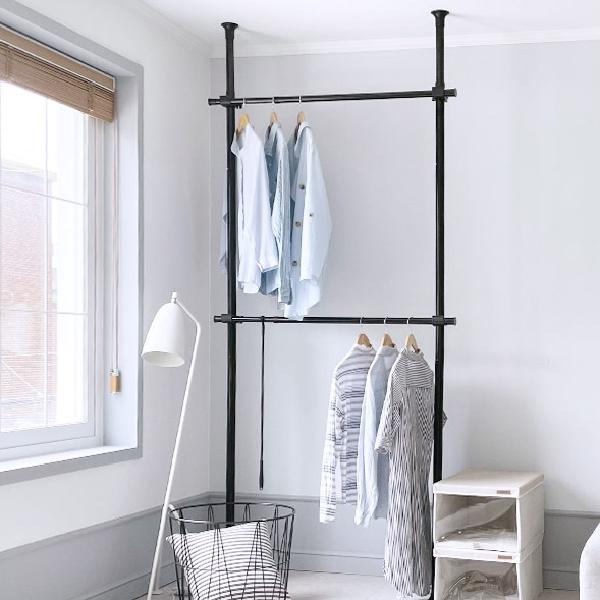 2단 세우는 옷걸이 거치대 원룸 천장 옷 봉 옷걸이 행거