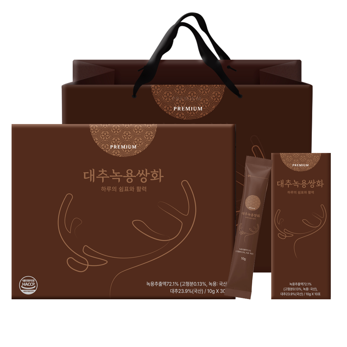 구록원 녹용 대추 쌍화차 스틱 10g x 30포 쇼핑백포함