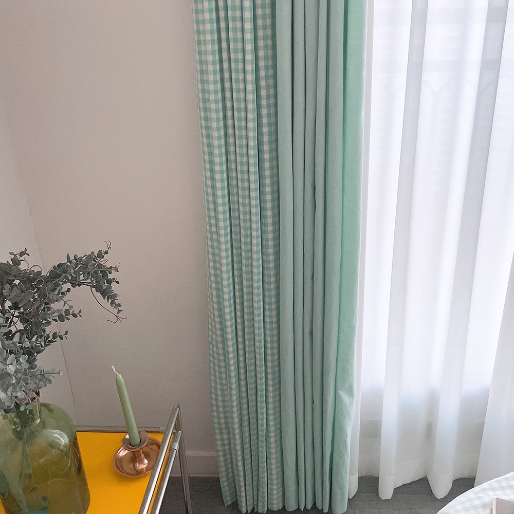 바이아미 무지 아이방 커튼 아쿠아민트