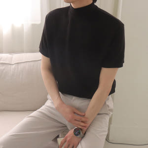 남자 반팔티 여름 모크넥 하프넥 반폴라 남성 오버핏 반팔티 착용 후기 | 사이즈/핏 총정리 - 상품 이미지 2