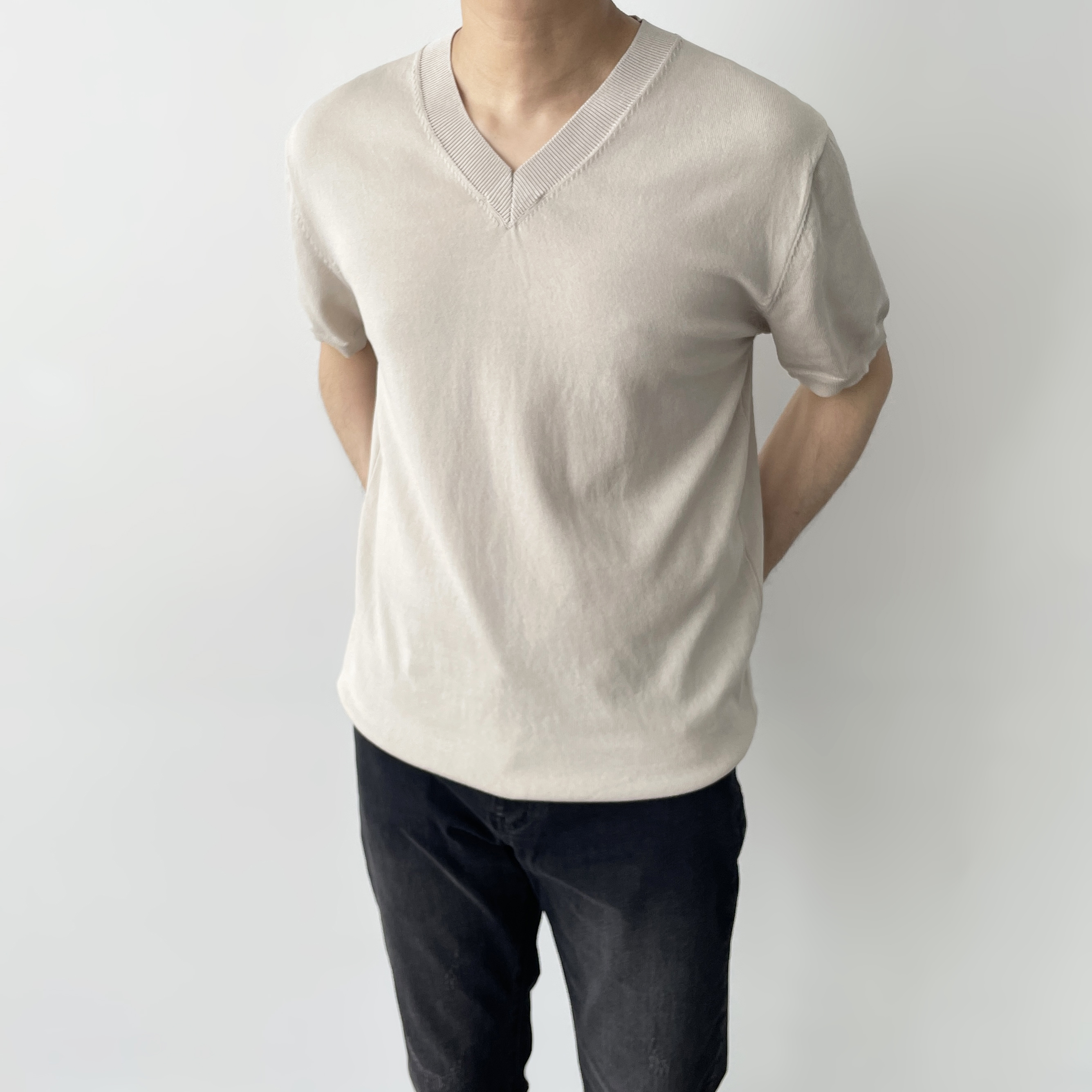 남자브이넥반팔니트 워셔블반팔니트 이미지 4