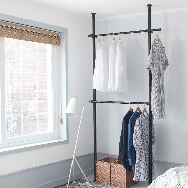 2단 기둥식 세우는 옷걸이 거치대 천장 옷 봉 옷걸이 행거