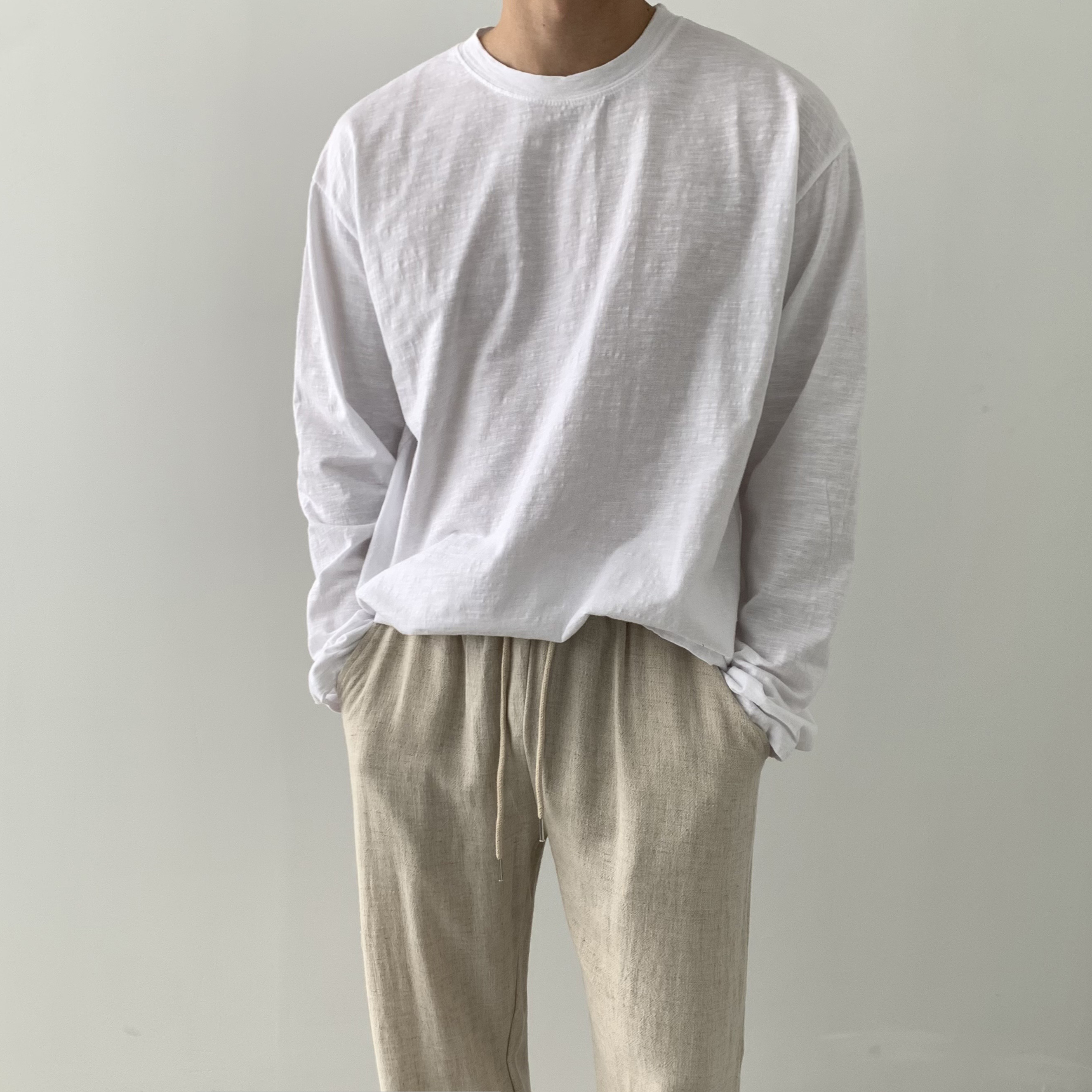 롱슬리브 남자얇은긴팔티 남자오버핏티셔츠 이미지 2