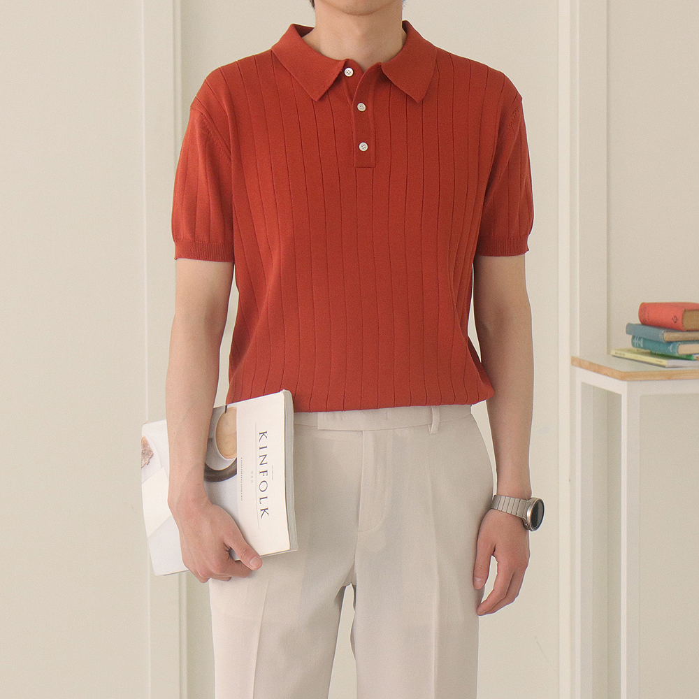 남자반팔니트 머슬핏 헨리넥 카라 반팔티