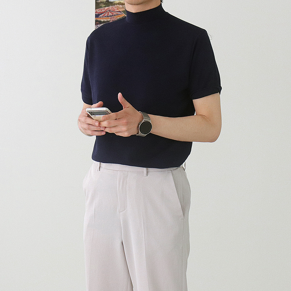 남자 반팔티 여름 모크넥 하프넥 반폴라 남성 오버핏 반팔티