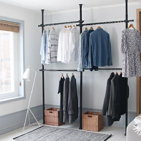 4단 기둥식 세우는 옷걸이 거치대 천장 옷 봉 옷걸이 행거