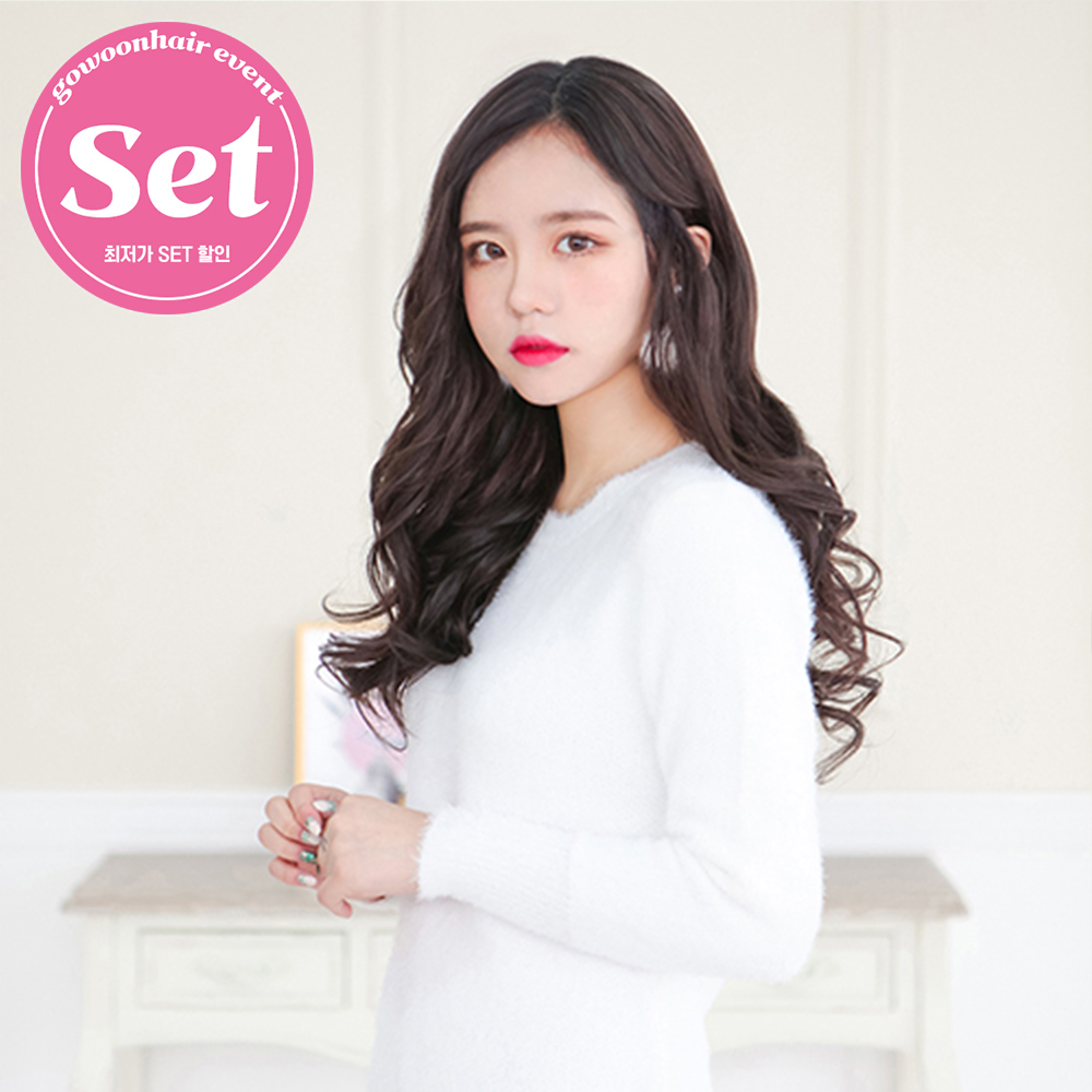 미디움 글램펌 세트(4피스) 40cm 고운머리 스타일피스 똑딱이 붙임머리 클립피스 - 상품 이미지
