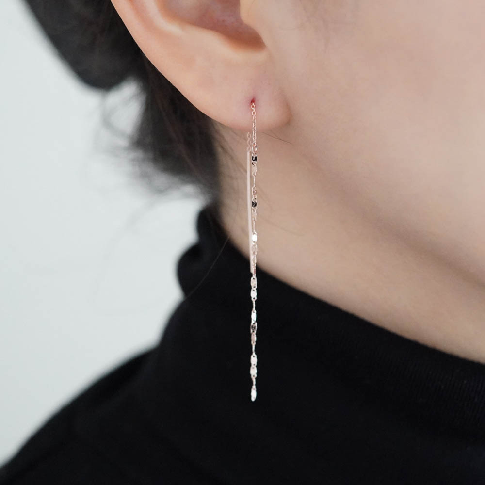실버925 후프 드롭 은 귀걸이 2줄 체인 이미지 6