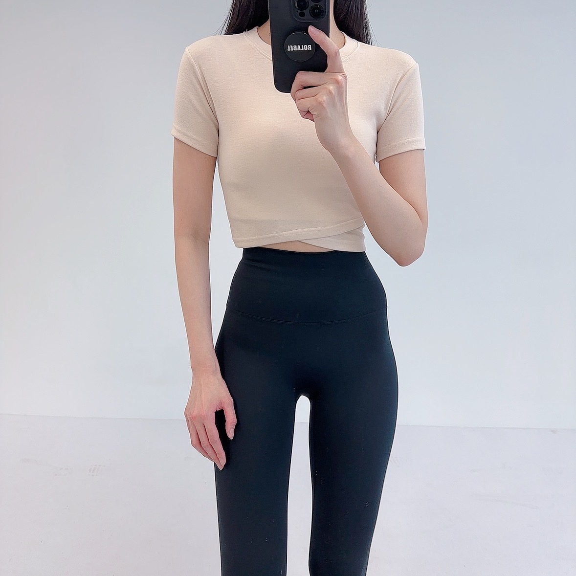 로라벨 미슈 필라테스복 여성 요가복 필라테스 요가 상의 옷 커버업 운동복 탑 반팔 크롭 - 상세 이미지 4