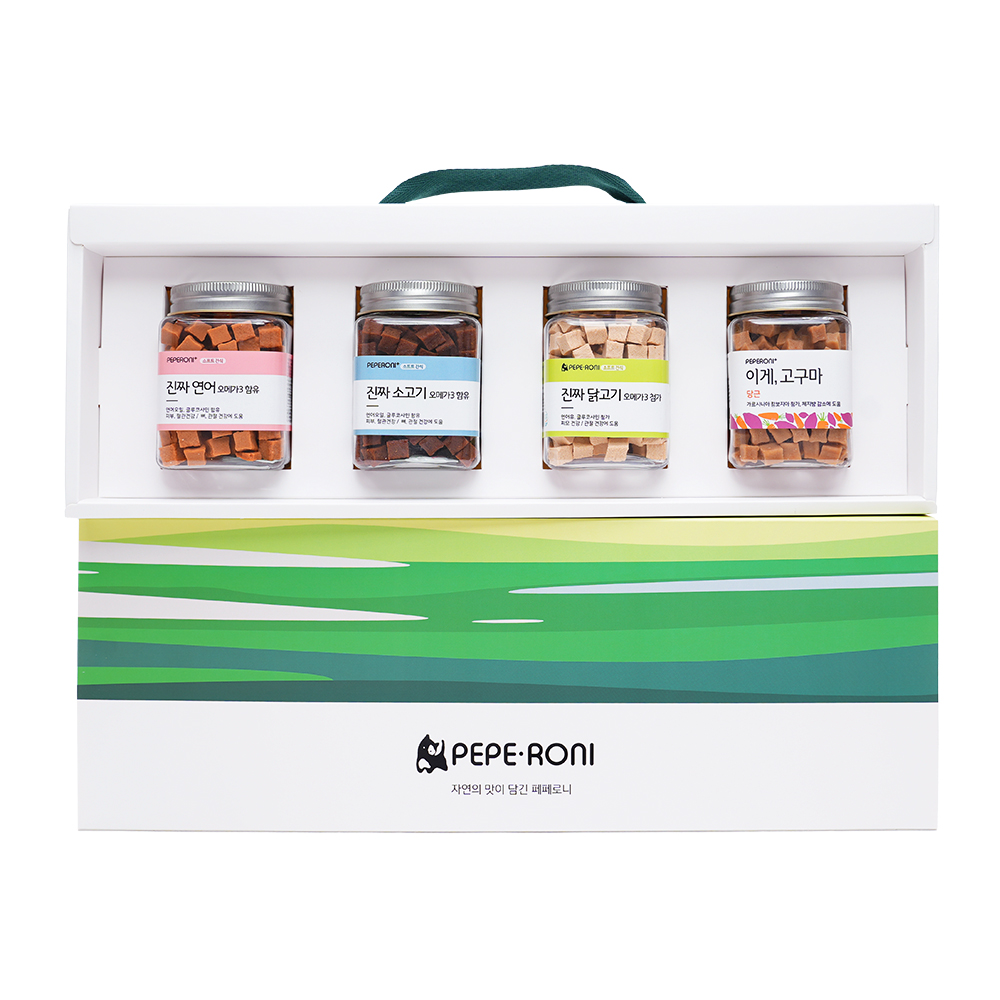 Gift box 페페로니 진짜 시리즈 4개 SET 연어+소고기+닭고기+이게 고구마