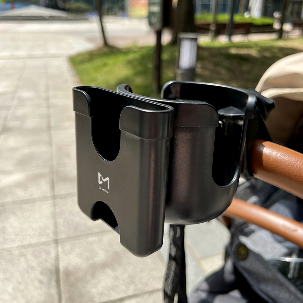 르메이어 올인원 정면형 핸드폰 유모차 거치대 컵홀더 + 레더 카라비너 유모차 걸이 2P 세트