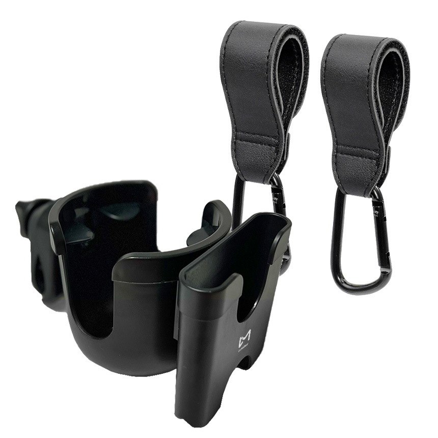 르메이어 올인원 정면형 핸드폰 유모차 거치대 컵홀더 + 레더 카라비너 유모차 걸이 2P 세트