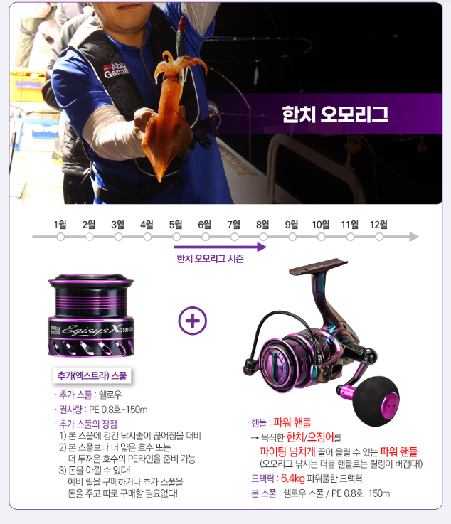아부가르시아 에기시스 X 2500SDH 무늬오징어 한치 오모리에깅 팁런 스피닝릴 - 상세 이미지 4