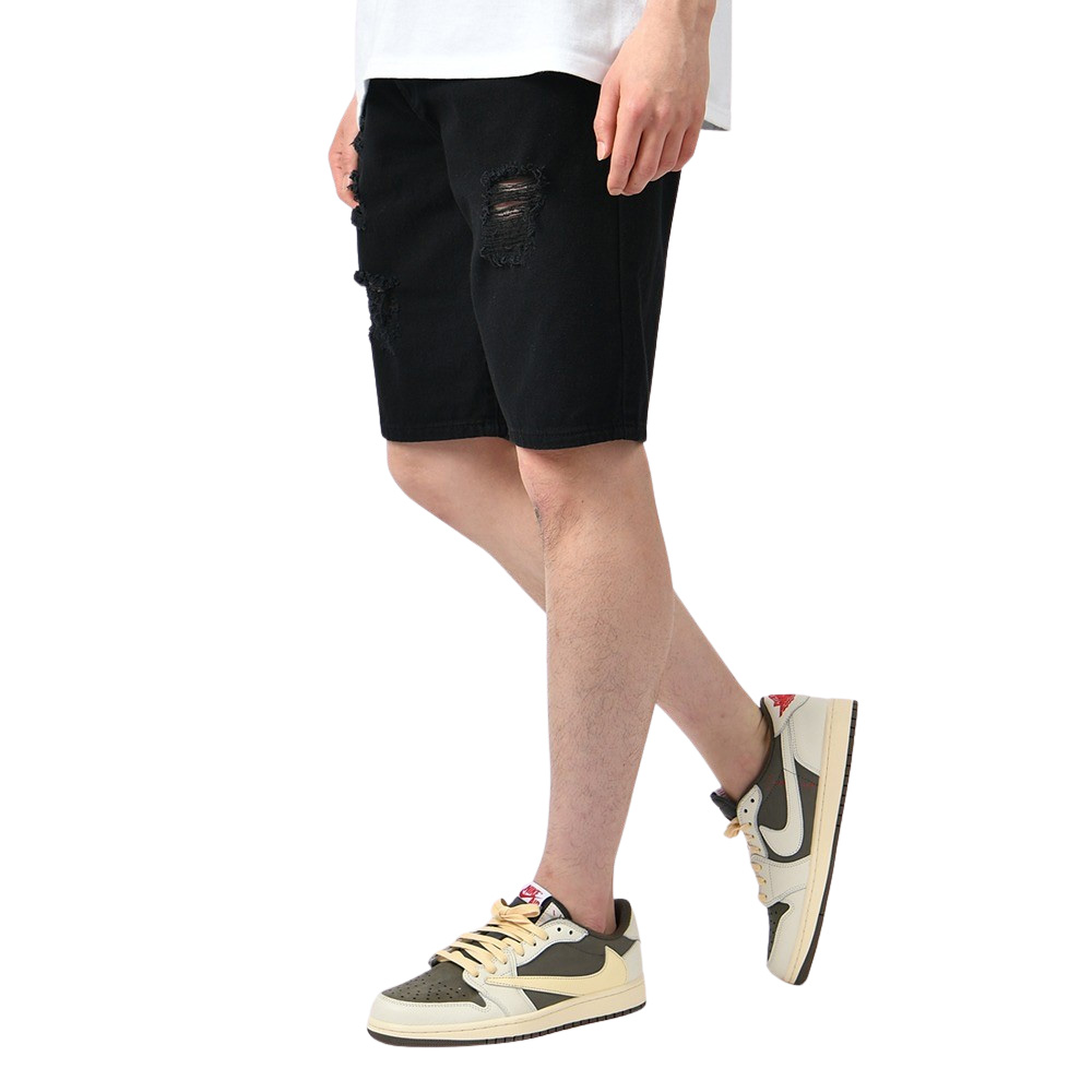 남자 여름 스판 데미지 면 반바지 팬츠 블랙 화이트 2컬러 052 - 상세 이미지 4