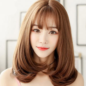 데일리 중단발 c컬 가발 여자 헤어스타일 자연스러운 보브 통