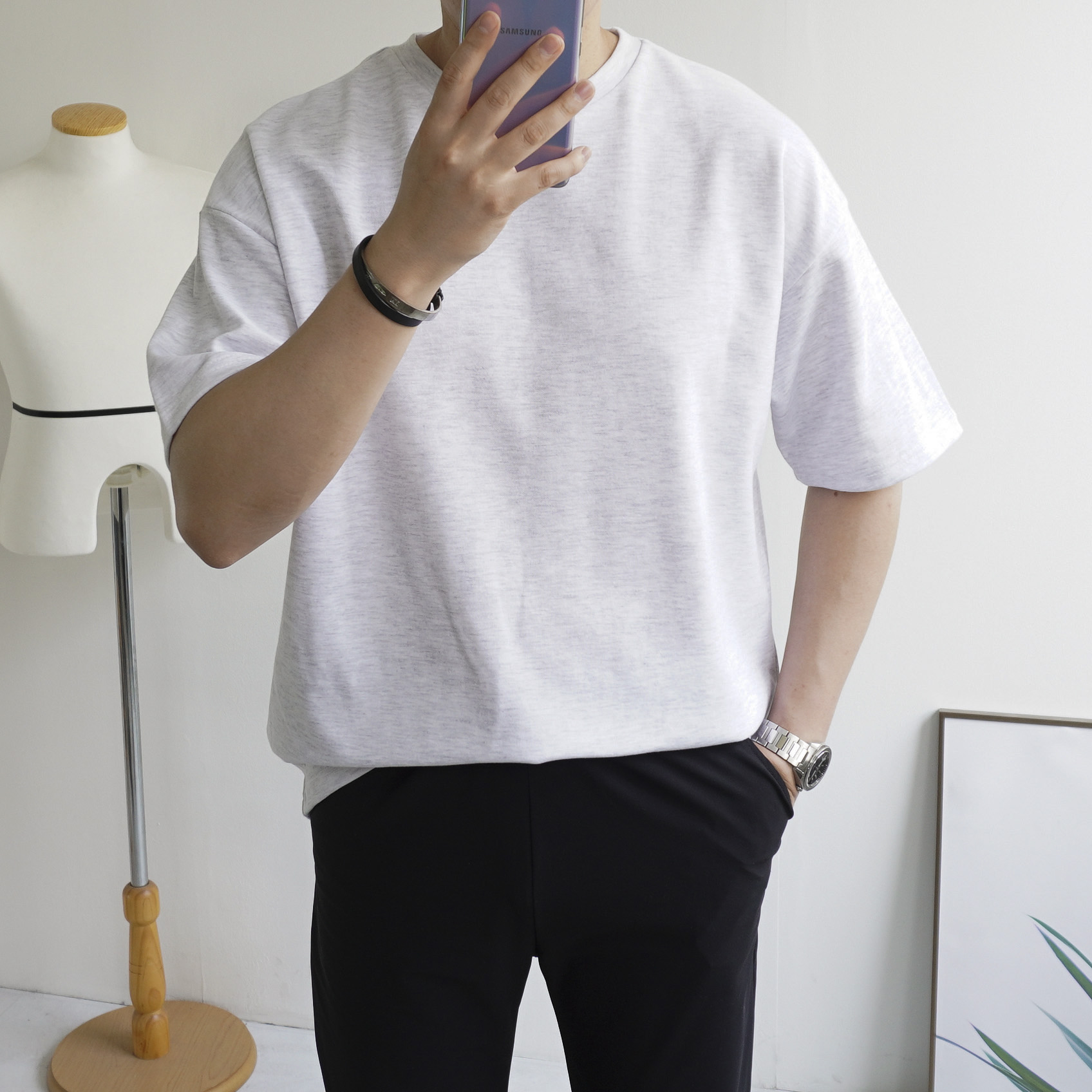 22컬러 빅사이즈 남자 오버핏 무지 반팔 티셔츠 95~125 이미지 4