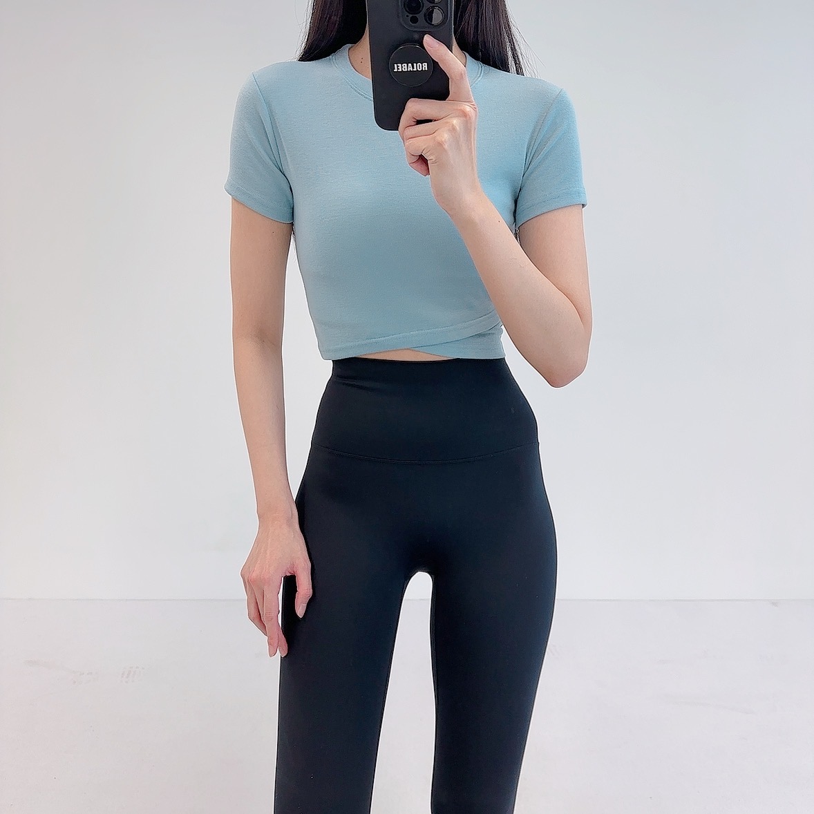 로라벨 미슈 필라테스복 여성 요가복 필라테스 요가 상의 옷 커버업 운동복 탑 반팔 크롭 - 상세 이미지 2