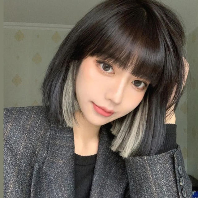 데일리 패션 투톤 단발 통가발 보브컷 뱅머리 위그