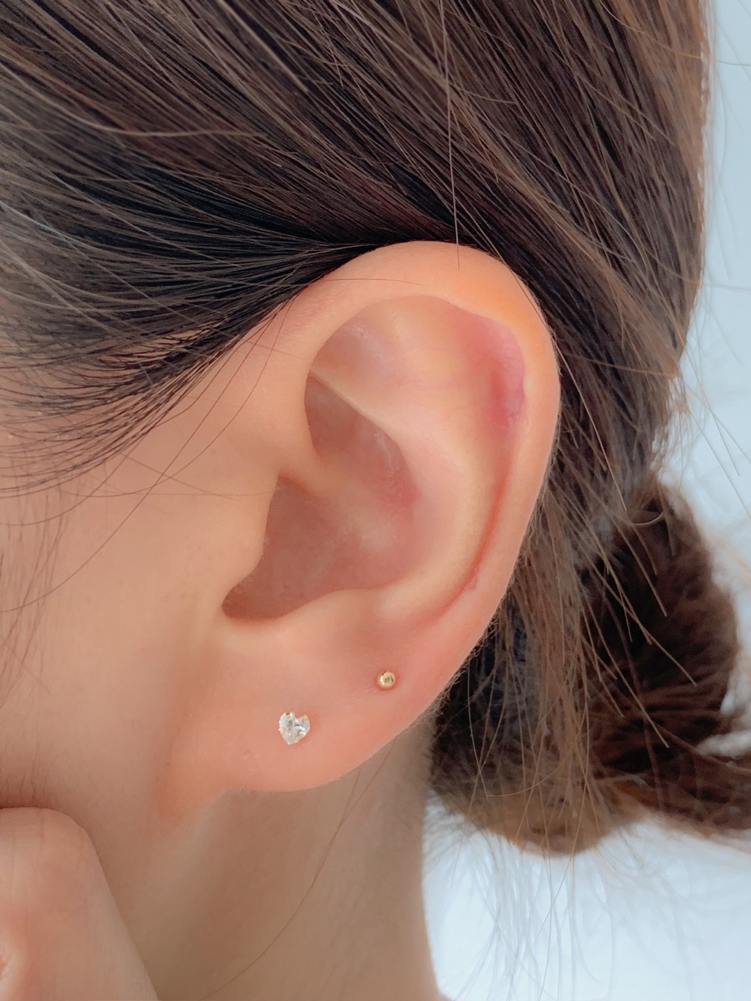 14k 베이직 하트 큐빅 귀걸이 3mm 4mm 5mm - 심플 데일리 귓볼 골드 - 상세 이미지 4