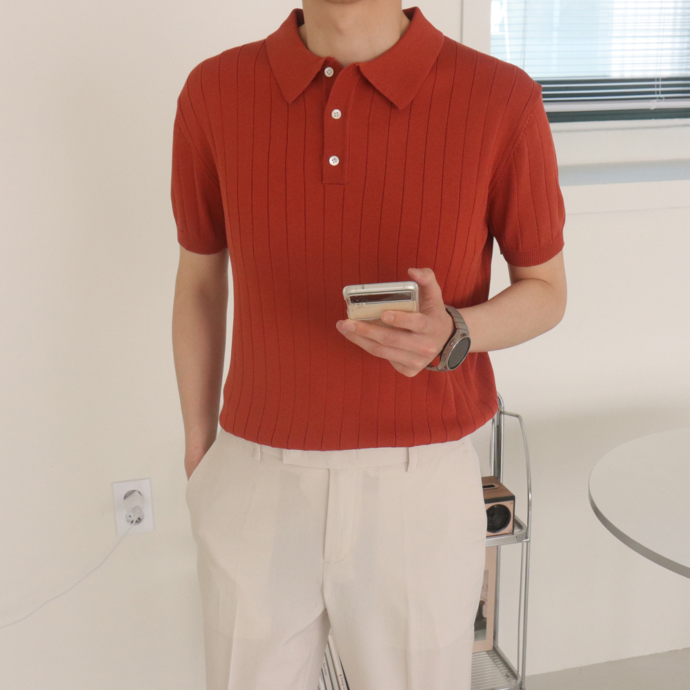남자반팔니트 헨리넥 카라 머슬핏 반팔 이미지 2