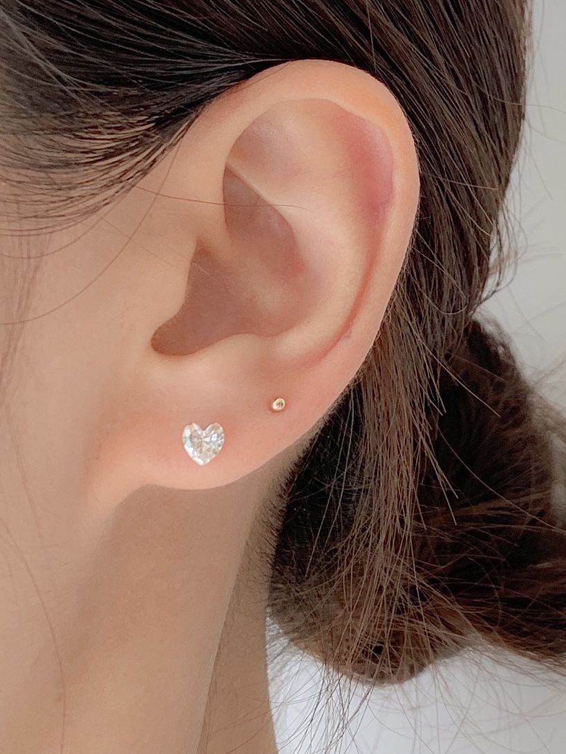 14k 베이직 하트 큐빅 귀걸이 3mm 4mm 5mm - 심플 데일리 귓볼 골드 - 상품 이미지