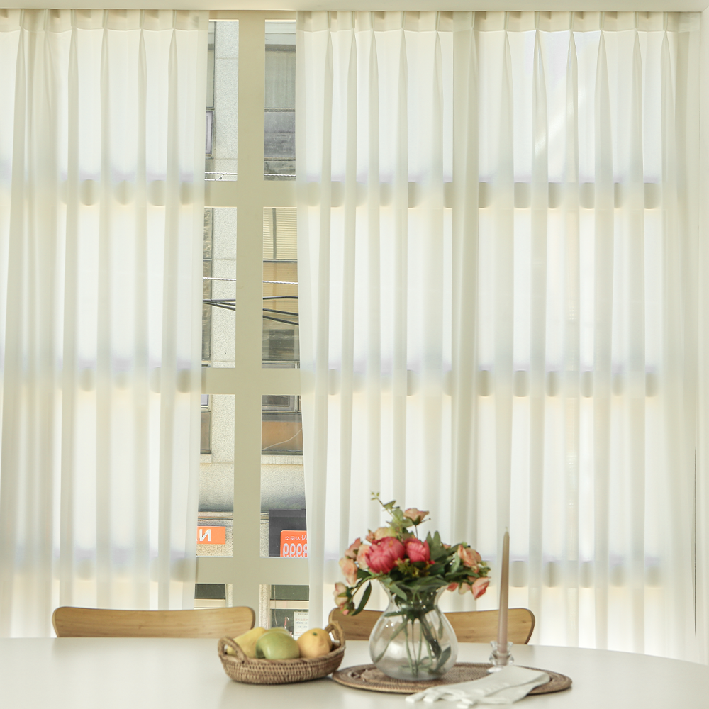 아르일랑 2배 베이직 나비주름 쉬폰 차르르 커튼 1cm 심플 도톰 화이트 형상기억